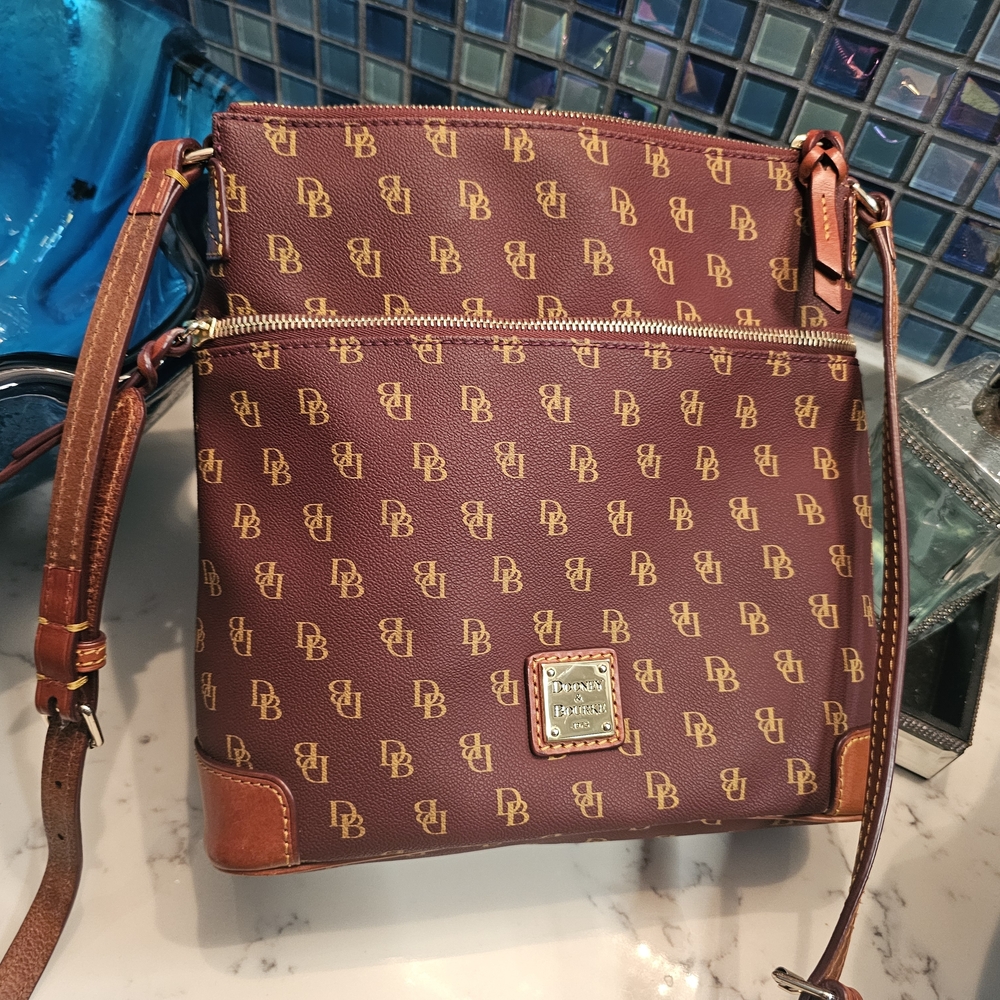Dooney & Bourke Burgundy and Tan XL Crossbody Messenger Bag